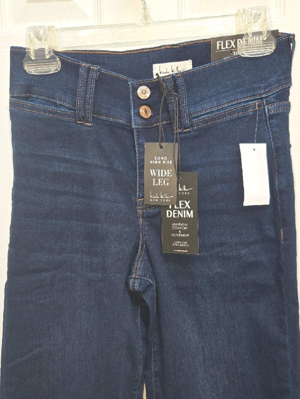 Nicole Miller Dark Blue Wide Leg Flex Denim Jeans - Picture 3 of 5